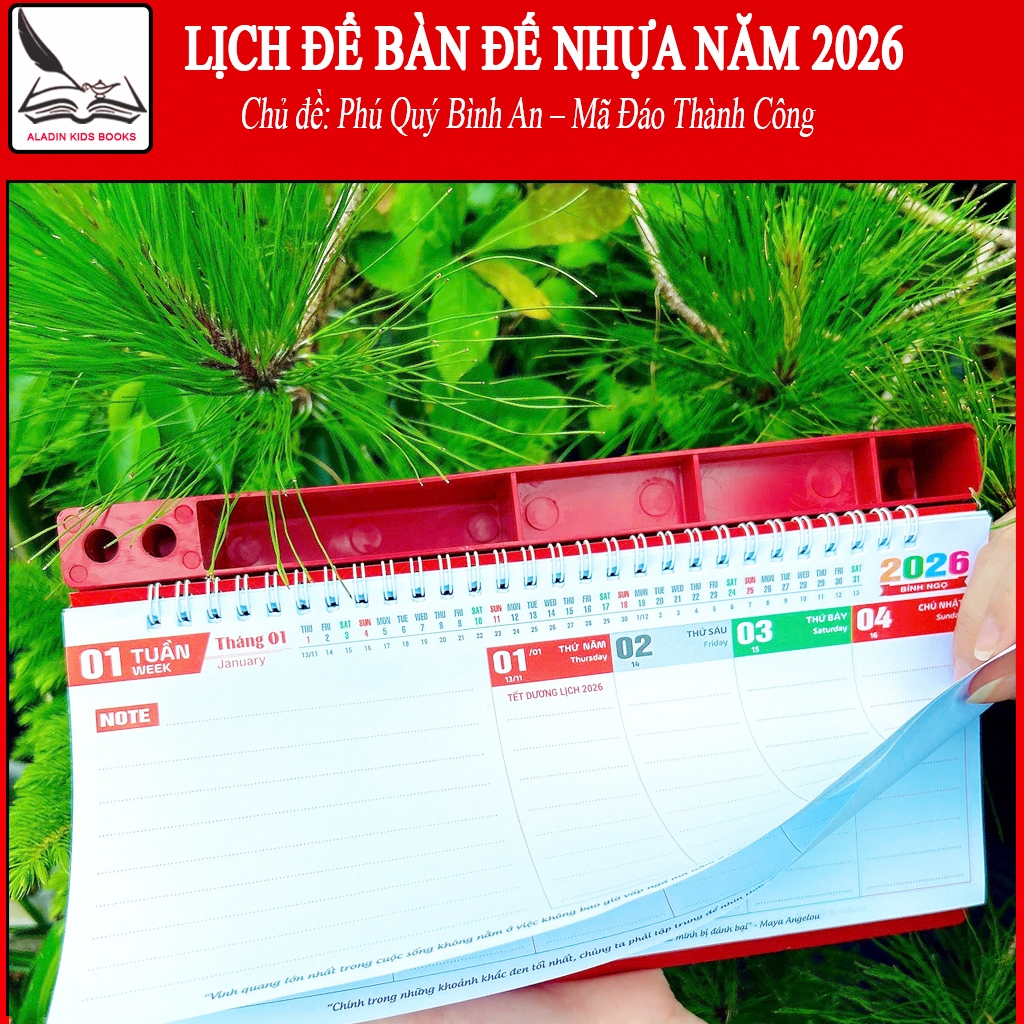Lịch Để Bàn Đế Nhựa 2026 – Mẫu Mã Đáo Thành Công, Lò Xo Giữa, Trang Trí Bàn Làm Việc