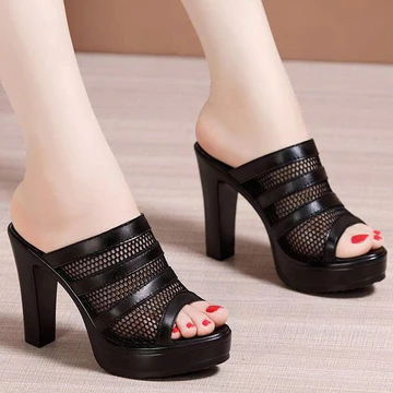 Dép Cao Gót Phối Lưới Đế Đúp 9f, Guốc Nữ Cao Đẹp, Dép Cao Gót Lưới 9 Phân, Dép Nữ Đẹp tm