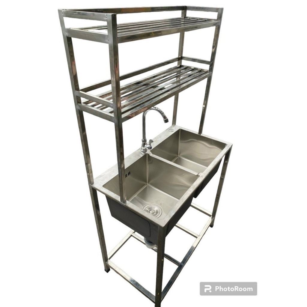 Chậu rửa inox đúc 304 có kệ bền đẹp (đầy đủ vòi + xả)