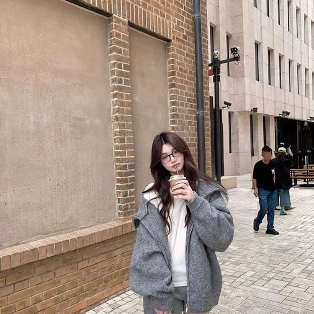 [VIDEO + ẢNH THẬT]-ÁO KHOÁC LEN CÓ MŨ NỮ – FORM RỘNG HÀN QUỐC