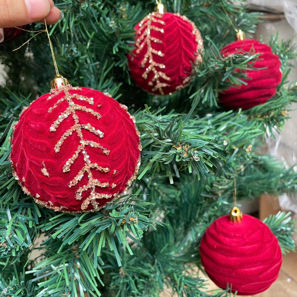 Phụ Kiện Giáng Sinh Set Quả Châu Nhung Dễ Thương Trang Trí Noel