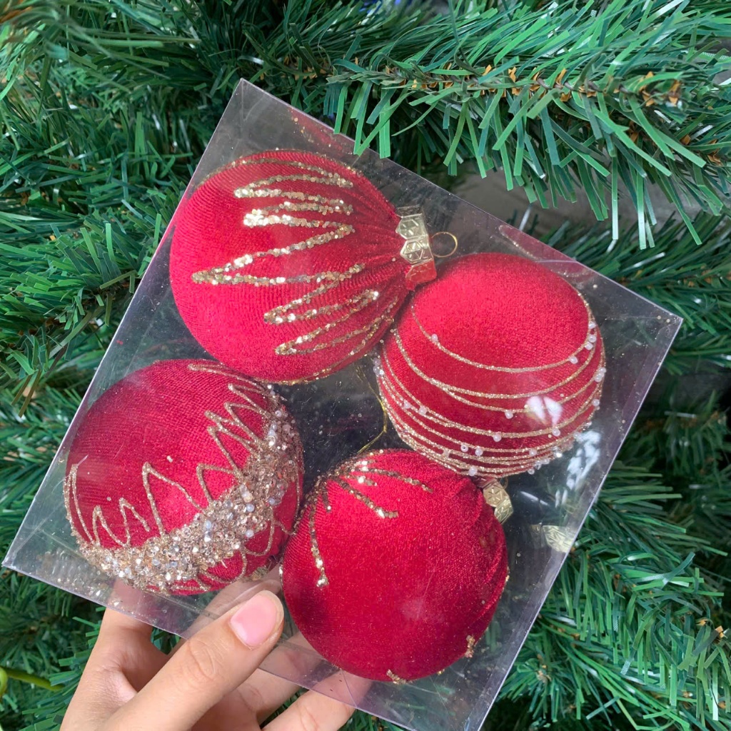 Phụ Kiện Giáng Sinh Set Quả Châu Nhung Dễ Thương Trang Trí Noel