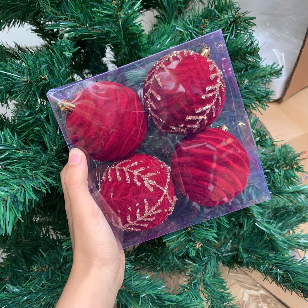 Phụ Kiện Giáng Sinh Set Quả Châu Nhung Dễ Thương Trang Trí Noel