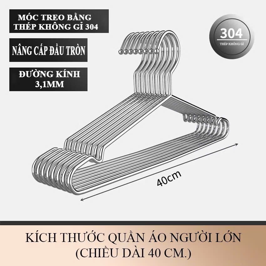 Set 10 Móc Áo Inox, Móc Phơi Quần Áo