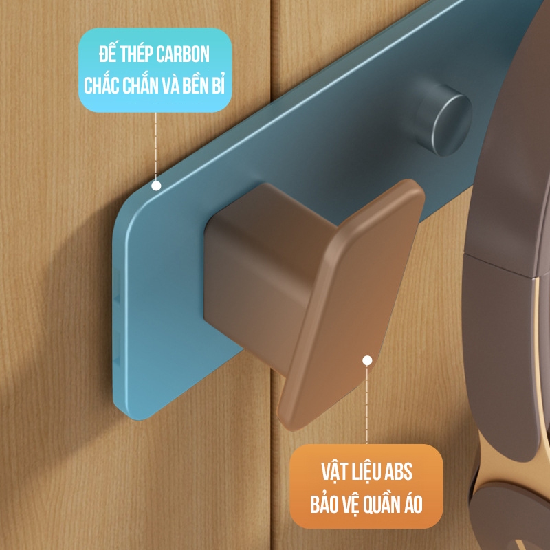 Kaleis Móc treo quần áo đa năng dán tường – Chất liệu nhôm hàng không chống gỉ, chịu lực đến 50kg, kèm keo dán siêu chắc