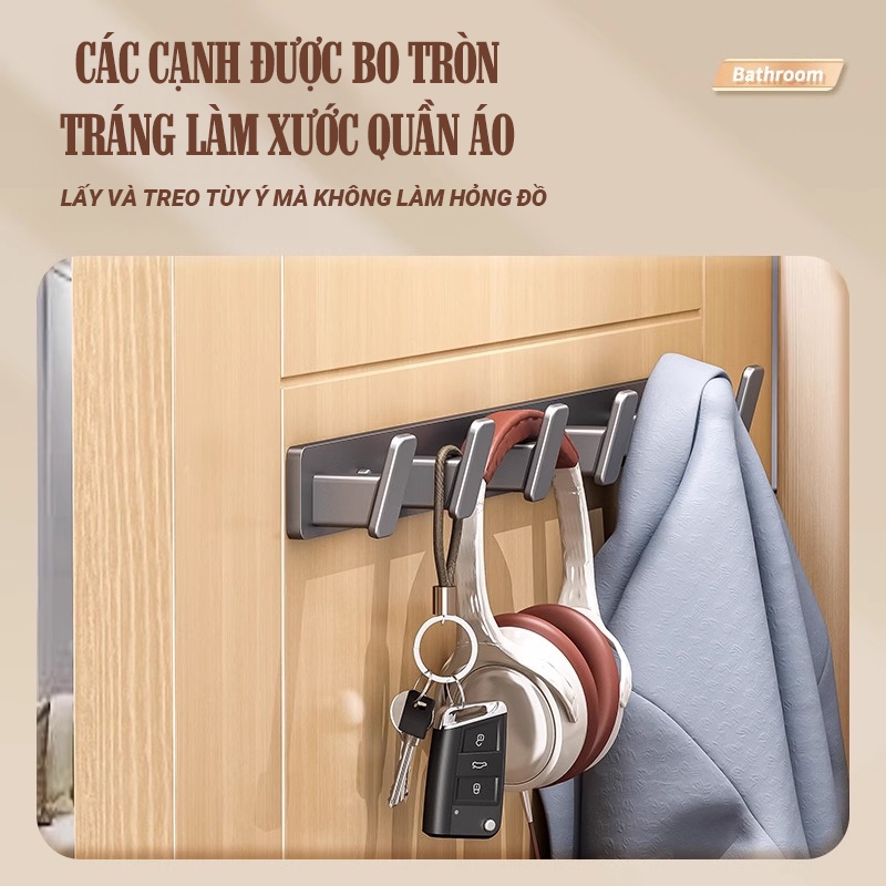 Kaleis Móc treo quần áo đa năng dán tường – Chất liệu nhôm hàng không chống gỉ, chịu lực đến 50kg, kèm keo dán siêu chắc