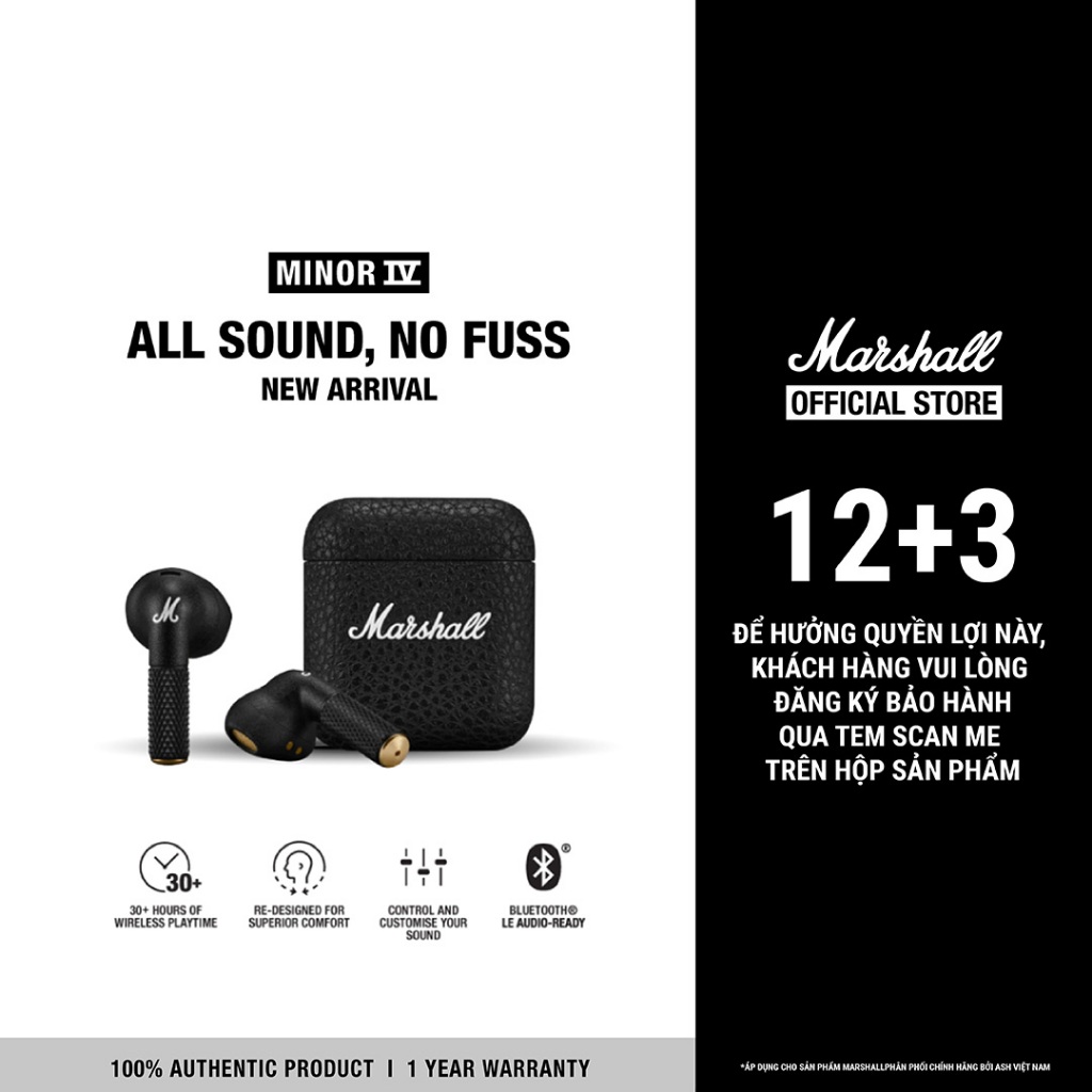 Tai Nghe Marshall Bluetooth Truewireless MINOR IV - Bảo Hành Chính Hãng ASH