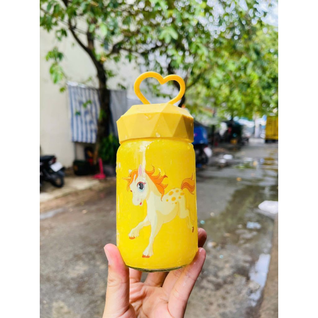 Bình thủy tinh 330ml siêu Cute cho bé. HKM