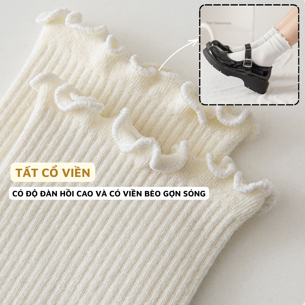 Tất nữ cổ cao vừa chất cotton mềm mịn - Vỡ nữ viền gơn sóng ôm chân thoải mái ZANABRA T23