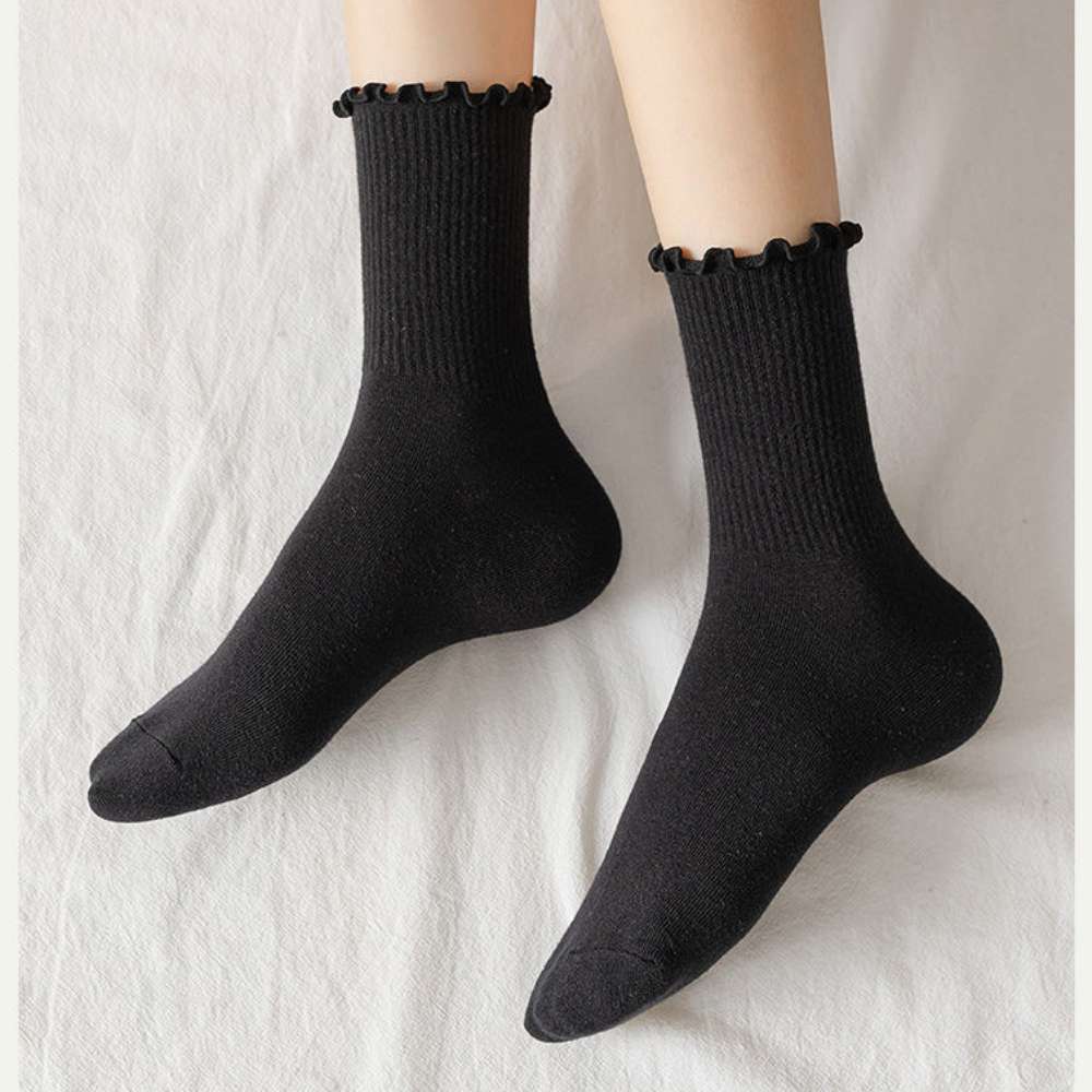 Tất nữ cổ cao vừa chất cotton mềm mịn - Vỡ nữ viền gơn sóng ôm chân thoải mái ZANABRA T23