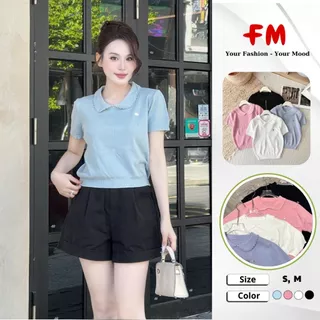 Áo Dệt Kim Cổ Sen Tay Ngắn Nữ FMSTYLE SHOP - Thêu logo bo lai dễ phối đồ Freesize 25080150