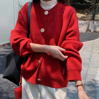 Áo len Cardigan dệt kim cổ tròn khuy vàng