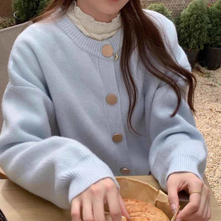 Áo len Cardigan dệt kim cổ tròn khuy vàng
