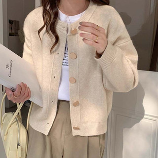 Áo len Cardigan dệt kim cổ tròn khuy vàng