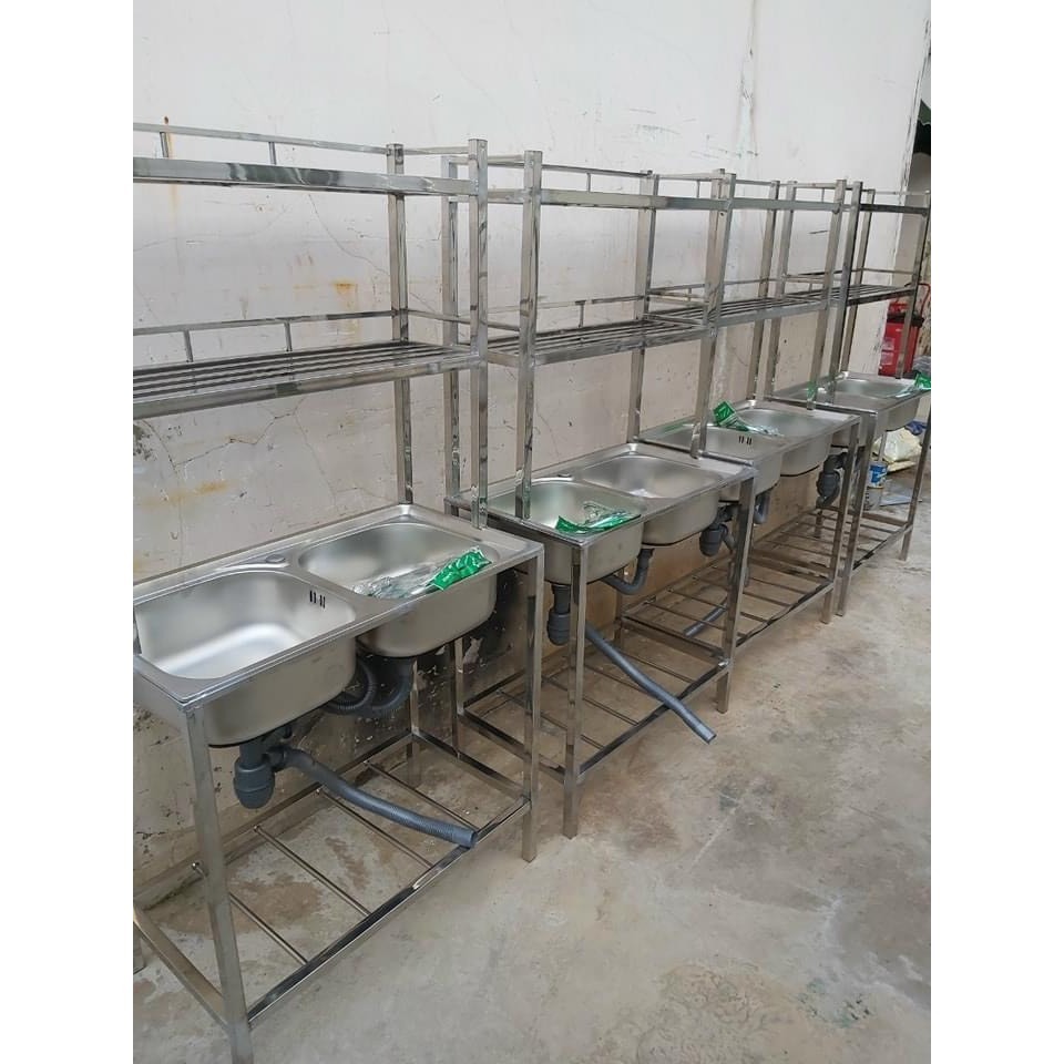 Chậu rửa inox đúc 304 có kệ bền đẹp (đầy đủ vòi + xả)