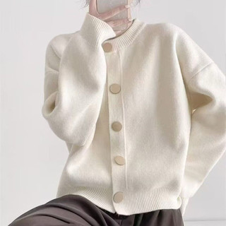 Áo len Cardigan dệt kim cổ tròn khuy vàng