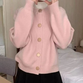 Áo len Cardigan dệt kim cổ tròn khuy vàng
