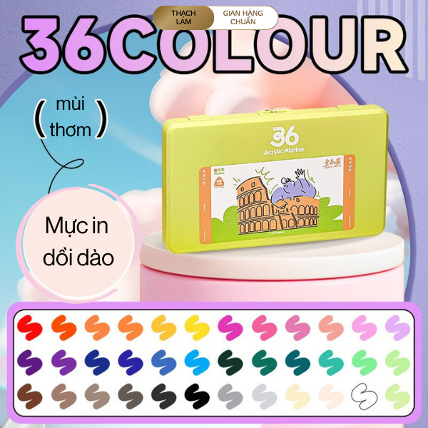 Bút Marker Acrylic brush 12-48 màu cao cấp – Mực đậm, bền màu, tô vẽ siêu mịn, hộp sắt sang trọng