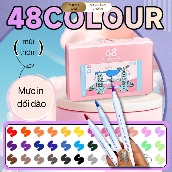 Bút Marker Acrylic brush 12-48 màu cao cấp – Mực đậm, bền màu, tô vẽ siêu mịn, hộp sắt sang trọng