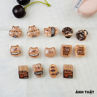 Bộ 14 Sticker, Charm 3D chủ đề gấu Choco gắn Dép Sục, Cá Sấu JB-163 Mita
