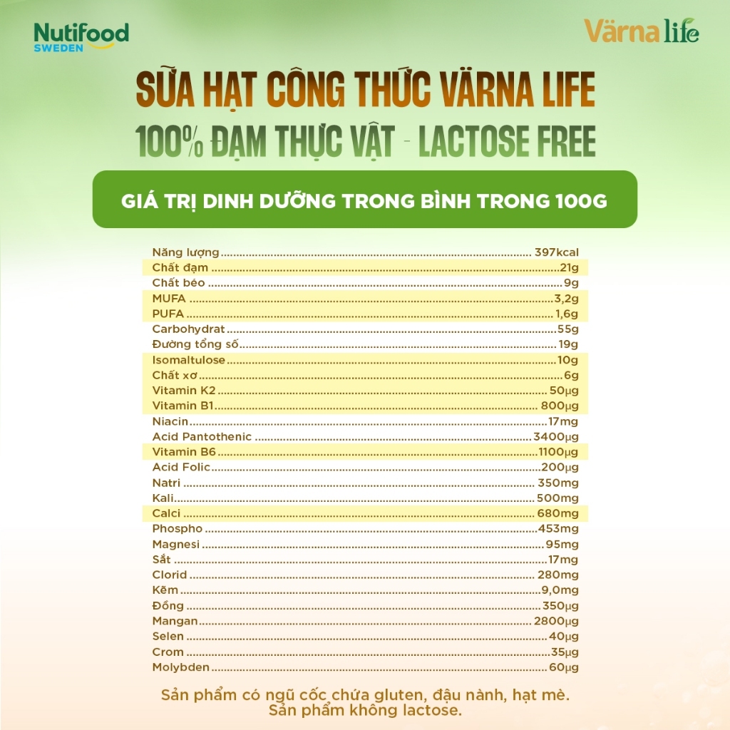 Sữa Hạt VARNA LIFE ( Thùng 12 Lon 800Gr) - Ít Ngọt, Không Lactose, Đạm Thực Vật, Bổ Sung Canxi