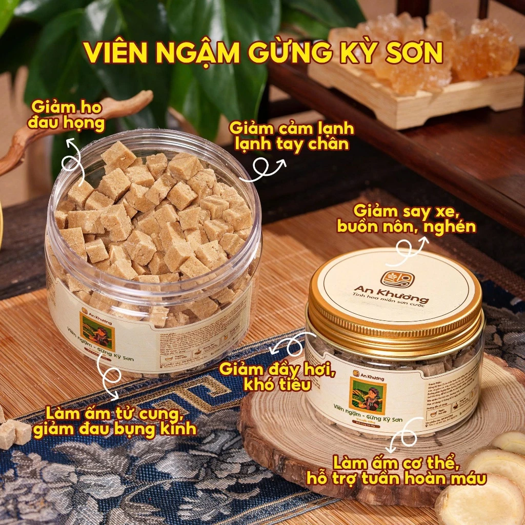 Viên Ngậm Gừng 200g An Khương - Gừng Kỳ Sơn Cay thơm đậm vị, Hỗ trợ Giảm Ho, Đau Bụng Kinh