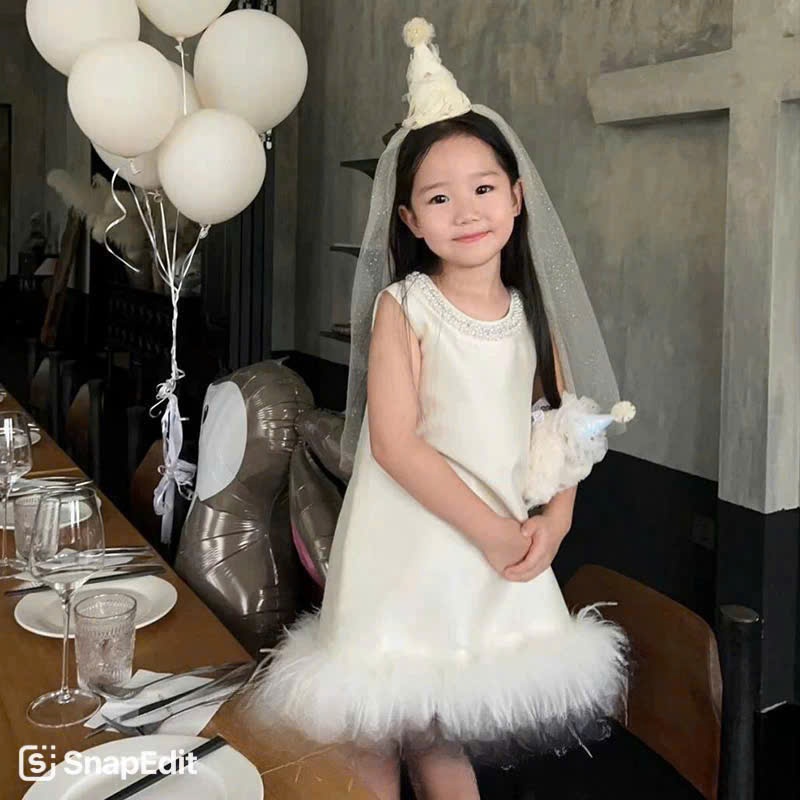 Đầm Công Chúa Bé Gái Dáng Suông Sang Trọng, Váy Đôi Mẹ và Bé Cao Cấp, Váy Đính Hạt Sang Trọng và Lông Mềm Mịn