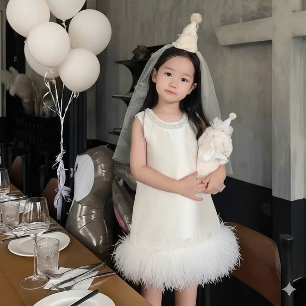 Đầm Công Chúa Bé Gái Dáng Suông Sang Trọng, Váy Đôi Mẹ và Bé Cao Cấp, Váy Đính Hạt Sang Trọng và Lông Mềm Mịn