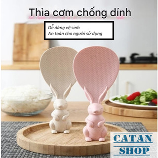 Muỗng xới cơm hình thỏ chống dính, vá cơm chất liệu nhựa lúc mạch tay cầm hình Thỏ dễ thương