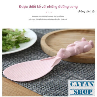 Muỗng xới cơm hình thỏ chống dính, vá cơm chất liệu nhựa lúc mạch tay cầm hình Thỏ dễ thương