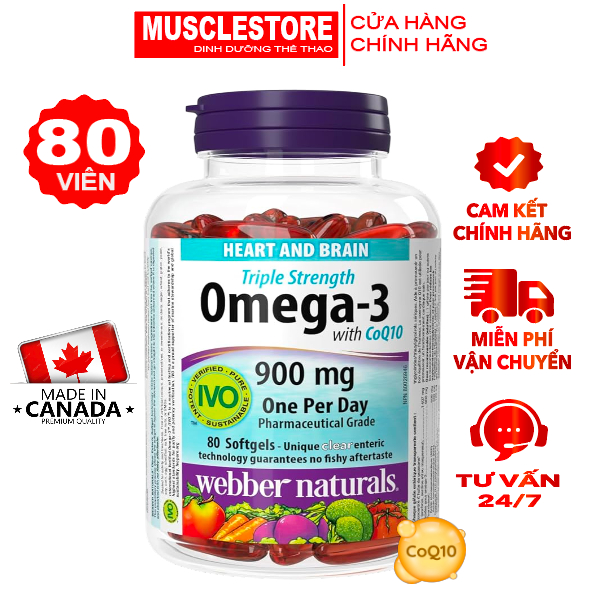 Viên Uống Webber Naturals Triple Strength Omega3 Coq10 (80 Viên), Hỗ Trợ Sức Khỏe Tim Mạch, Trí Não