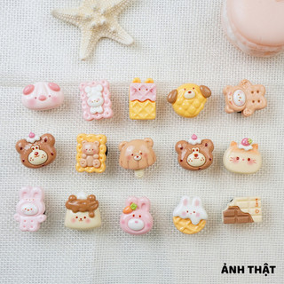 Bộ 15 Sticker, Charm 3D chủ đề bánh gấu gắn Dép Sục, Cá Sấu JB-171 Mita