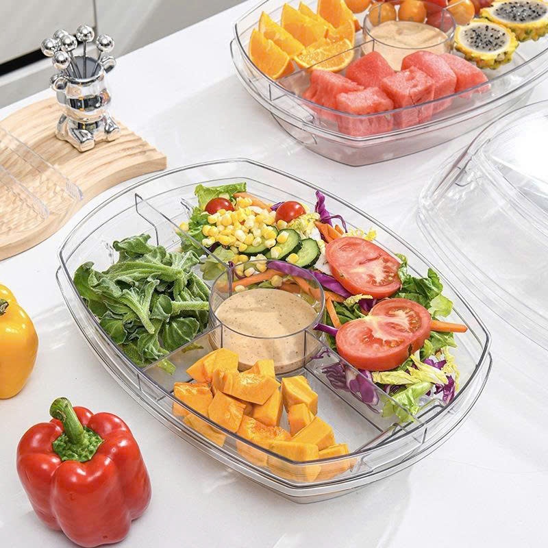 Khay Nhựa 3 Tầng Có Nắp Giữ Lạnh, Hộp Đựng Thức Ăn Salad Trái Cây Rau Củ An Toàn Tiện Lợi