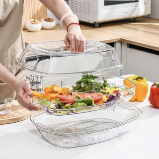 Khay Đựng Thực Phẩm 3 Tầng Có Nắp, Hộp Chia Ngăn Giữ Lạnh Đựng Salad, Trái Cây, Rau Củ Tiện Lợi