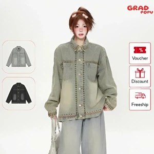 Áo khoác GRADPOPU áo khoác jean thêu ren phong cách thời trang đường phố Mỹ, mùa thu đông AK157