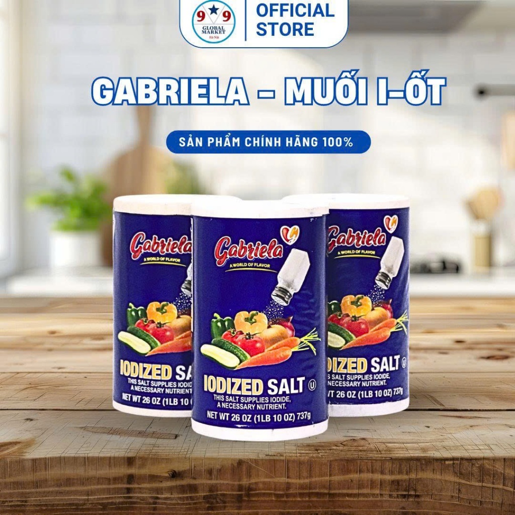Muối Tinh Luyện - Gabiiela Iodized Salt - 737g – Bổ Sung I-ốt, Hạt Trắng Mịn, Dùng Đa Dụng