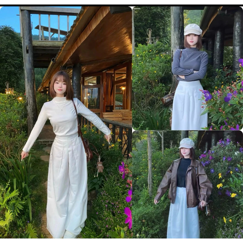 [Peinn] Áo thun GIỮ NHIỆT nữ tay dài cao cổ 3cm co giãn 4 chiều LÓT NỈ chuẩn hàng QC cao cấp Freesize 40-60kg