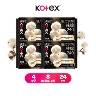 Gói/ Lốc 4 Gói Băng Vệ Sinh Kotex Stylista Mặt Bông Cotton Siêu Mỏng Cánh Sưởi Năng 1620 giờ 24CM 8 miếng/gói