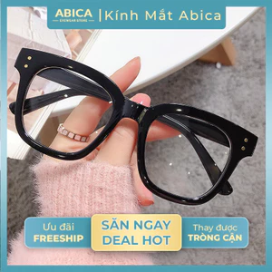 Kính mắt râm mát nữ nam chữ V mắt kính không độ giả cận chống tia UV phong cách Ulzzang thay được tròng cận ABICA 017