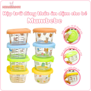 Hộp trữ đông thức ăn dặm cho bé Mumbebe chất liệu thủy tinh chịu nhiệt cao kèm nắp đậy silicon có vạch chia ML