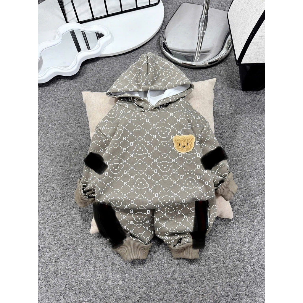 BỘ NỈ MŨ IN GẤU CHO BÉ TRAI VÀ GÁI 4 MÀU