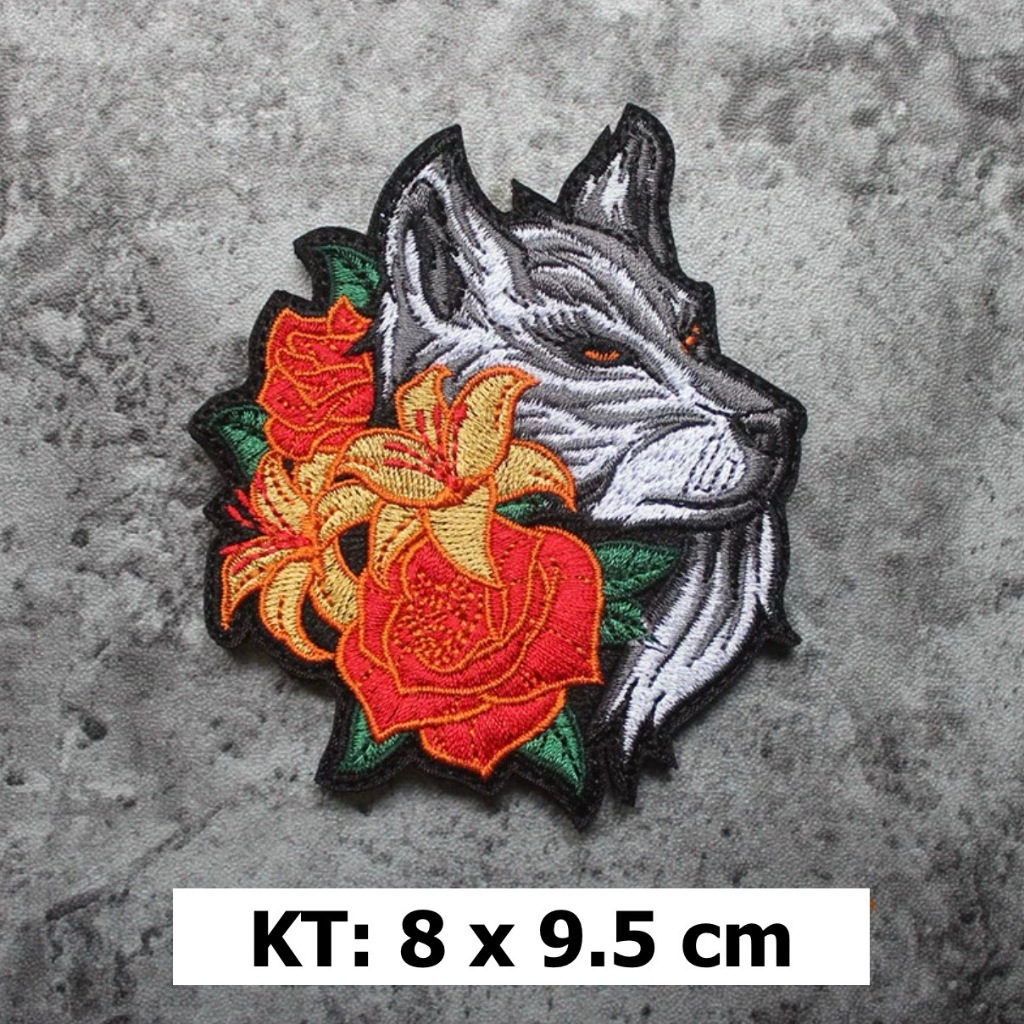 Patch_velcro thêu hình đầu sói dán ba lô_quần áo_túi xách