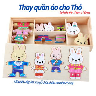 Đồ Chơi Xếp Hình - Đồ chơi Gỗ - Đồ chơi trí tuệ, Thay Quần Áo nhiều chi tiết, 31cm x 13cm x 5cm