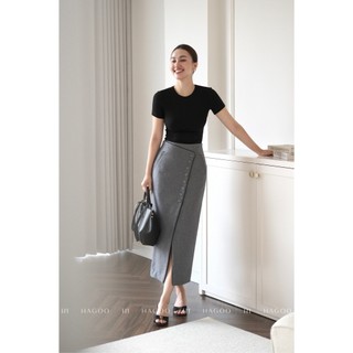 Chân váy nữ vạt chéo phối lé HAGOO phong cách công sở thanh lịch [CV711]