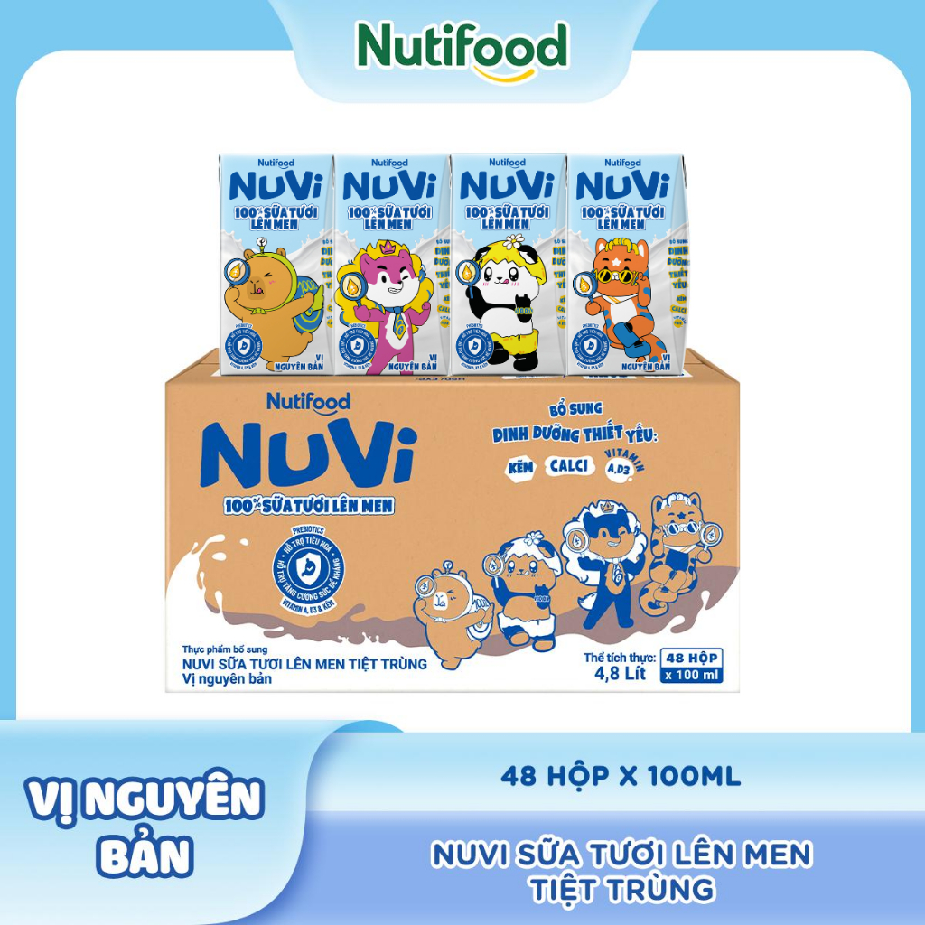 [KOL] Thùng 48 Hộp Sữa Tươi Lên Men Tiệt Trùng NuVi 100ml