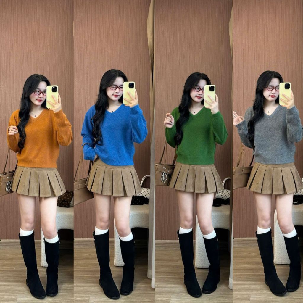 Áo Len Nữ Lông Thỏ Mềm Cổ V Dáng Lửng Croptop Form Ôm Dày Dặn Thời Trang Thu Đông Joolate 5582 P9k6