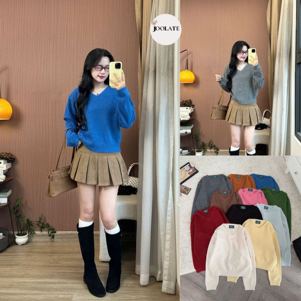 Áo Len Nữ Lông Thỏ Mềm Cổ V Dáng Lửng Croptop Form Ôm Dày Dặn Thời Trang Thu Đông Joolate 5582 P9k6