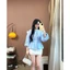 Áo sơ mi Hari Xếp Ly Trước Viền Bèo Chun Eo Tay Bồng Cúc Dọc Áo Công Sở Thanh Lịch Cinched Waist