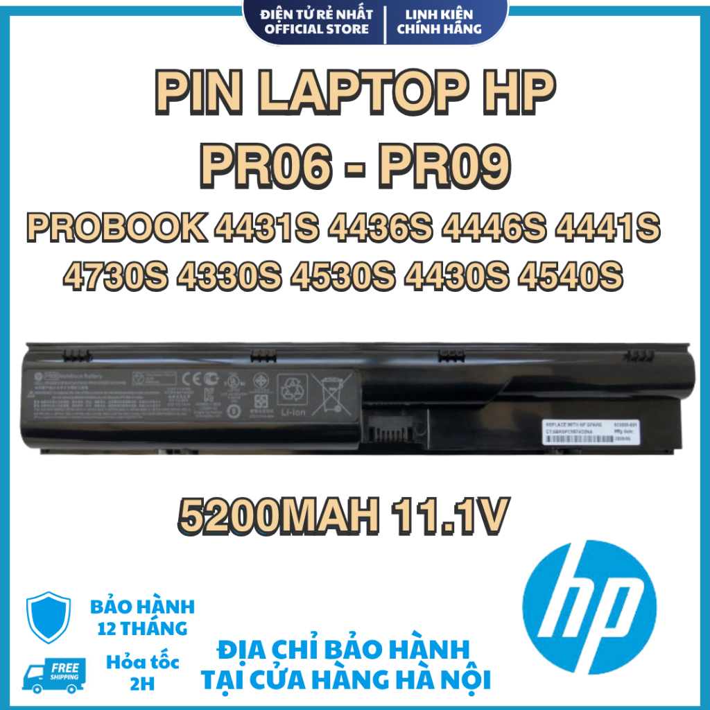 Pin HP ProBook 4540s, 4530s, 4436s, 4441s, 4446s, 4330s, 4430s PR06 PR09 BH 12 tháng
