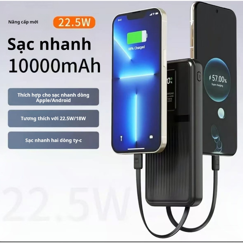 pin dự phòng Sạc nhanh 22.5W | Pin dung lượng lớn 20000mAh hai dòng, màn hình kỹ thuật số LED